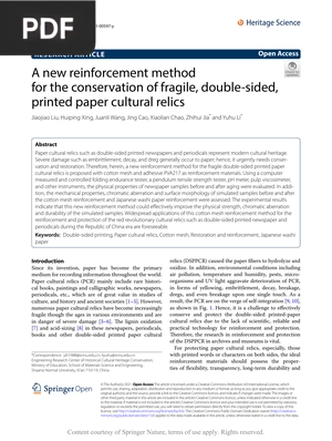 A new reinforcement method for the conservation of fragile, double-sided, printed paper cultural relics