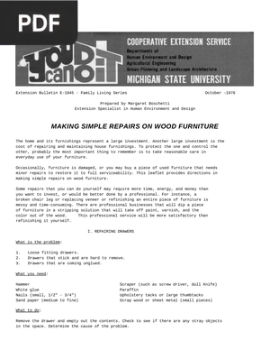 Making simple repairs on wood furniture (Article)