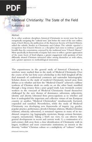 Medieval Christianity - The State of the Field