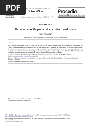 The influence of the protestant reformation on education (Article)