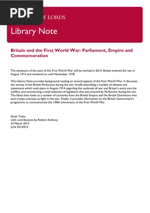 Britain and the First World War - Parliament, Empire and Commemoration