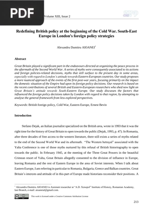 Redefining British policy at the beginning of the Cold War. South-East Europe in London's foreign policy strategies