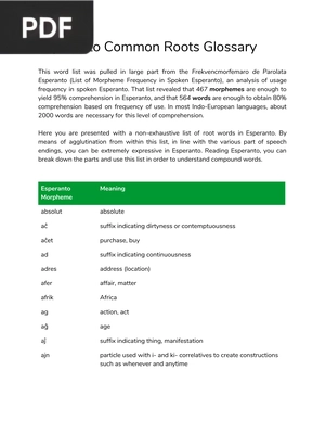 Esperanto Common Roots Glossary