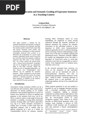 Automatic Generation and Semantic Grading of Esperanto Sentences in a Teaching Context (Article)
