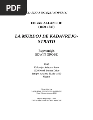 La Murdoj de Kadavrejo-Strato (The Murders in the Rue Morgue)