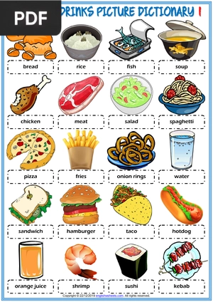 Food and Drinks ESL Picture Dictionary Worksheets