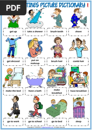 Daily Routines ESL Printable Picture Dictionary For Kids