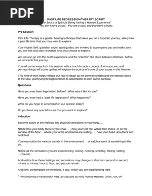 Past Life Regression/Therapy Script