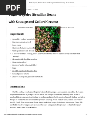 Feijão Tropeiro (Brazilian Beans with Sausage and Collard Greens)