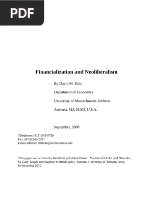 Financialization and Neoliberalism