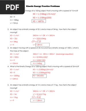 Kinetic Energy Practice Problems