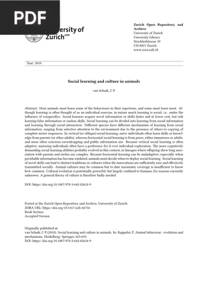 Social learning and culture in animals