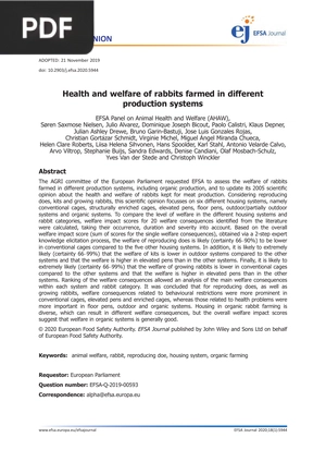 Health and welfare of rabbits farmed in different production systems