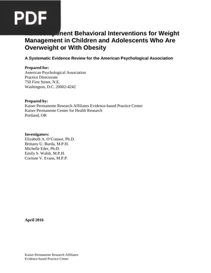 Multicomponent Behavioral Interventions for Weight Management in Children and Adolescents Who Are Overweight or With Obesity