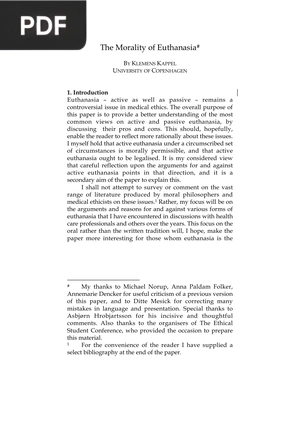 The Morality of Euthanasia