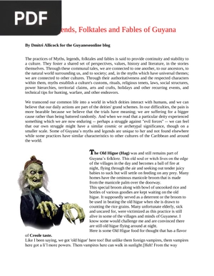 Myths, Legends, Folktales and Fables of Guyana (Article)