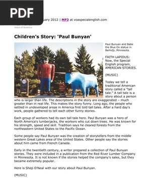 Children's Story: Paul Bunyan (Article)