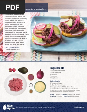 Beef Arepas with Pickled Onion, Avocado & Radishes