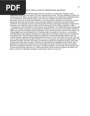 Notes upon a Case of Obsessional Neurosis (the Rat Man case history)