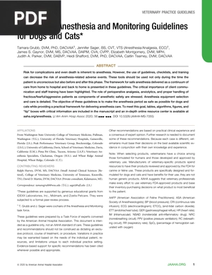 2020 AAHA Anesthesia and Monitoring Guidelines for Dogs and Cats