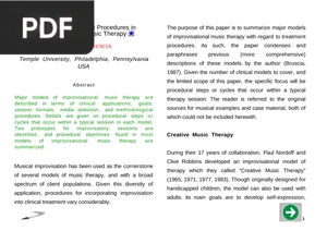 A Survey of Treatment Procedures in improvisational Music Therapy