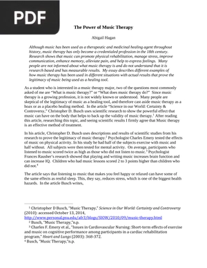 The Power of Music Therapy (Article)