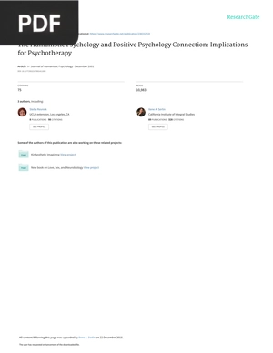 The Humanistic Psychology and Positive Psychology Connection: Implicationsfor Psychotherapy