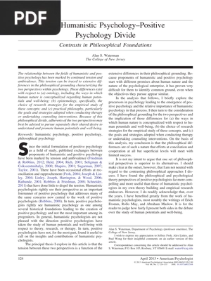 The Humanistic Psychology–Positive Psychology Divide