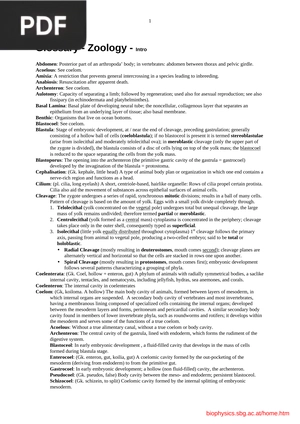 Glossary - Zoology