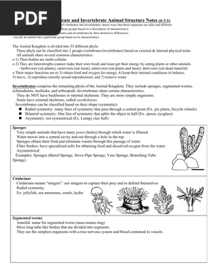Vertebrate and Invertebrate Animal Structure Notes (Article)