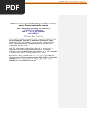 The role of work and organizational psychology for workplace innovation practice: From short-sightednessto eagle view