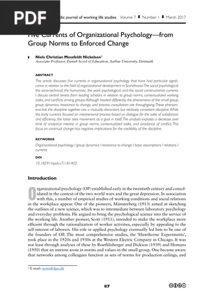Five Currents of Organizational Psychology from Group Norms to Enforced Change