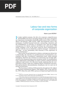 Labour Law and New Forms of Corporate Organization