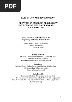 Labour law and development: Creating an enabling regulatory environment and encouraging formalisation