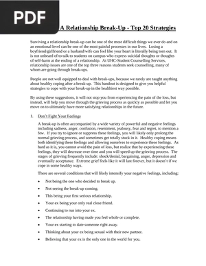 Surviving A Relationship Break-Up – Top 20 Strategies (Article)