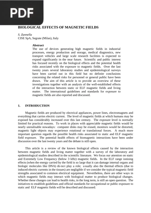 Biological Effects of Magnetic Fields