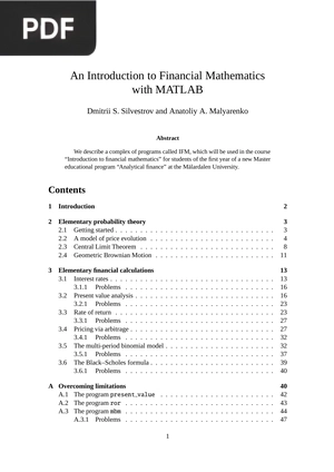 An Introduction to Financial Mathematics with MATLAB