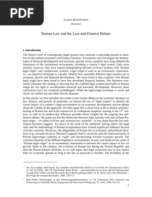 Roman Law and the Law and Finance Debate