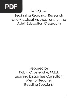 Mini Scholarship Initial reading Research and Practical Applications for Adult Education Classroom