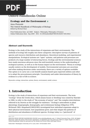 Ecology and the Environment