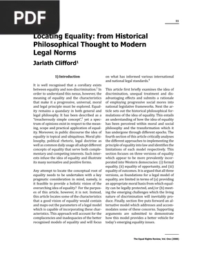 Locating Equality From Historical Philosophical Thought to Modern Legal Norms