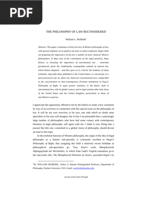 The Philosophy of Law Reconsidered (Article)