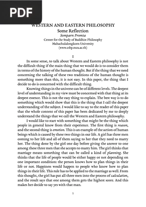 Western and Eastern Philosophy Some Reflection (Article)
