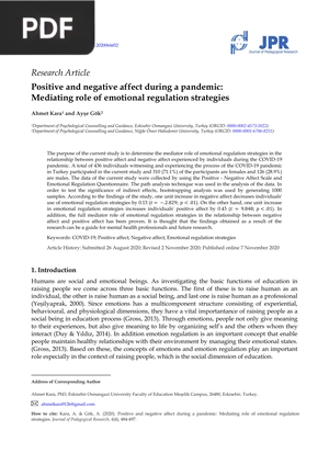 Positive and Negative Affect During a Pandemic Mediating Role of Emotional Regulation Strategies