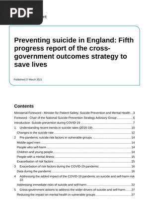 Preventing Suicide in England Fifth Progress Report of the Crossgovernment Outcomes Strategy to Save Lives