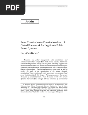 From Constitution to Constitutionalism A Global Framework for Legitimate Public Power Systems