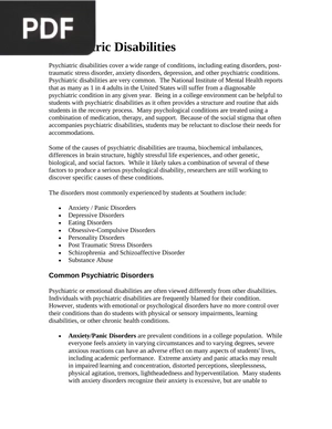 Psychiatric Disabilities (Article)