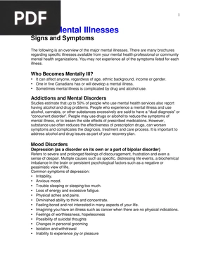 Major Mental Illnesses Signs and Symptoms (Article)