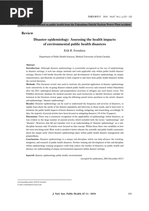 Disaster Epidemiology Assessing the Health Impacts of Environmental Public Health Disasters (Article)