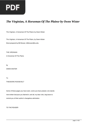 The Virginian, A Horseman Of The Plainsr by Owen Wister